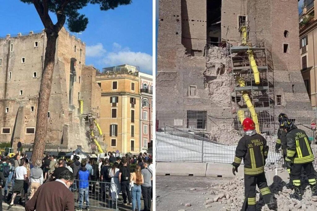 Crollo a Roma: ferito un operaio alla Torre dei Conti